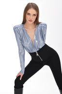 Bebe Mavi Metalik Efektli Vatkalı Bodysuit