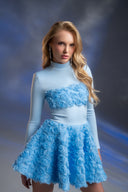 Açık Mavi Gül Detaylı Mini Elbise