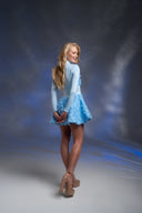 Açık Mavi Gül Detaylı Mini Elbise