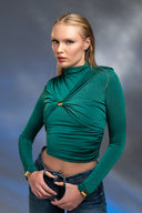 Yeşil Gold Aksesuar Detaylı Crop Top