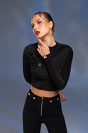 Siyah Gold Aksesuar Detaylı Crop Top