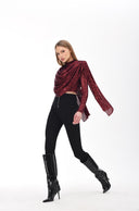 Bordo Payetli Şal Detaylı Bluz