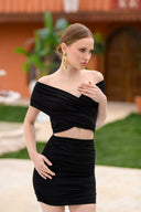 Siyah Düşük Omuz Bodycon Mini Elbise