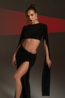 Siyah Taşlı Crop Bluz & Etek Takım