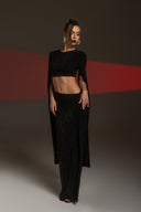 Siyah Taşlı Crop Bluz & Etek Takım