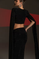 Siyah Taşlı Crop Bluz & Etek Takım