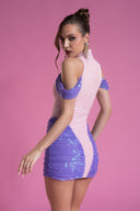 Lila&Pembe Hologram Payet Parçalı Mini Elbise