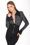 Siyah Pullu Korse Detaylı Bluz
