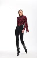 Bordo Payetli Şal Detaylı Bluz