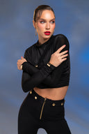 Siyah Gold Aksesuar Detaylı Crop Top