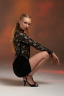 Siyah Dantel Üst Detaylı Mini Elbise