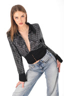 Siyah Pullu Korse Detaylı Bluz