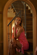 Pembe Turuncu Payetli Renk Bloklu Tek Omuz Elbise