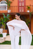 Beyaz Hologram Payetli Şifon Bluz Detaylı Tulum