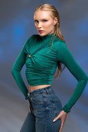 Yeşil Gold Aksesuar Detaylı Crop Top