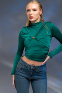 Yeşil Gold Aksesuar Detaylı Crop Top
