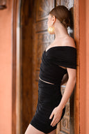 Siyah Düşük Omuz Bodycon Mini Elbise