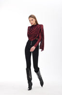 Bordo Payetli Şal Detaylı Bluz