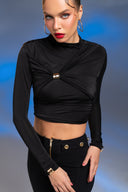 Siyah Gold Aksesuar Detaylı Crop Top