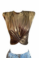 Vatkalı Düğümlü Crop Top Gold