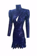 Payetli Fırfırlı Elbise Lacivert