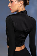 Siyah Gold Aksesuar Detaylı Crop Top