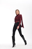 Bordo Payetli Şal Detaylı Bluz