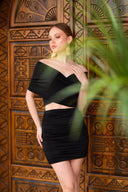 Siyah Düşük Omuz Bodycon Mini Elbise