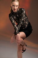 Siyah Dantel Üst Detaylı Mini Elbise