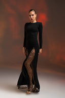 Siyah Dantel Yırtmaç Detaylı Uzun Elbise