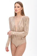 Light Gold Metalik Efektli Vatkalı Bodysuit