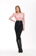 Uçuk Pembe Metalik Efektli Vatkalı Bodysuit