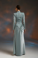 Su Yeşili Simli Cut Out Detaylı Maxi Elbise