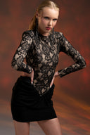 Siyah Dantel Üst Detaylı Mini Elbise