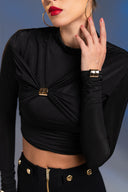 Siyah Gold Aksesuar Detaylı Crop Top
