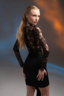 Siyah Transparan Dantel Detaylı Mini Elbise