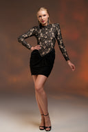 Siyah Dantel Üst Detaylı Mini Elbise