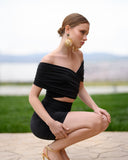 Siyah Düşük Omuz Bodycon Mini Elbise