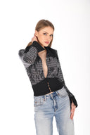 Siyah Pullu Korse Detaylı Bluz