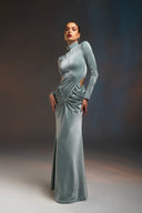 Su Yeşili Simli Cut Out Detaylı Maxi Elbise