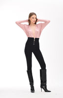 Uçuk Pembe Metalik Efektli Vatkalı Bodysuit