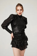 Payetli Sırt Detaylı Elbise Siyah