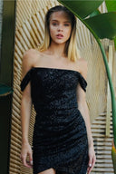 Siyah Payetli Korsajlı Elbise