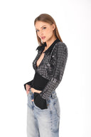 Siyah Pullu Korse Detaylı Bluz