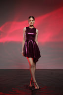 Bordo Payetli Mini Elbise