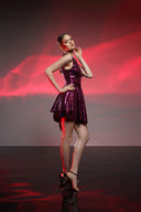 Bordo Payetli Mini Elbise