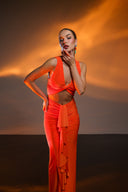 Turuncu Cut Out Detaylı Maxi Elbise