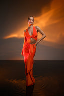 Turuncu Cut Out Detaylı Maxi Elbise