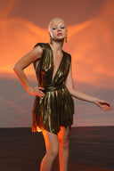 Gold Plise Mini Elbise