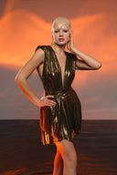 Gold Plise Mini Elbise